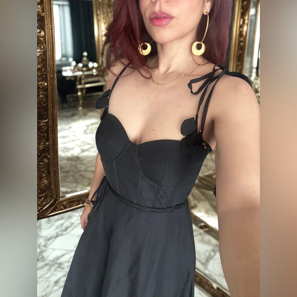 INA Black Corset Midi Dress with Adjustable Straps – Size S (NWT)